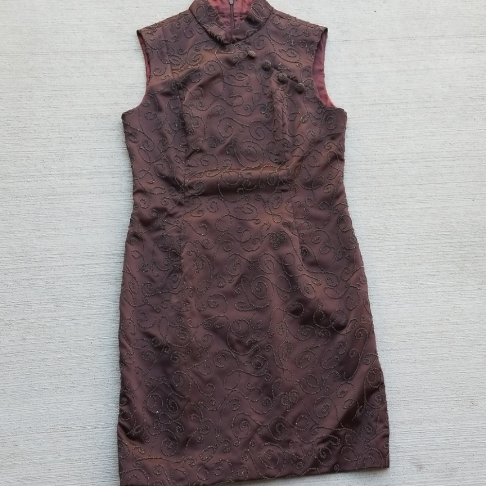 Vintage En Francais Brown Beaded Dress Size 14, Fit 12.